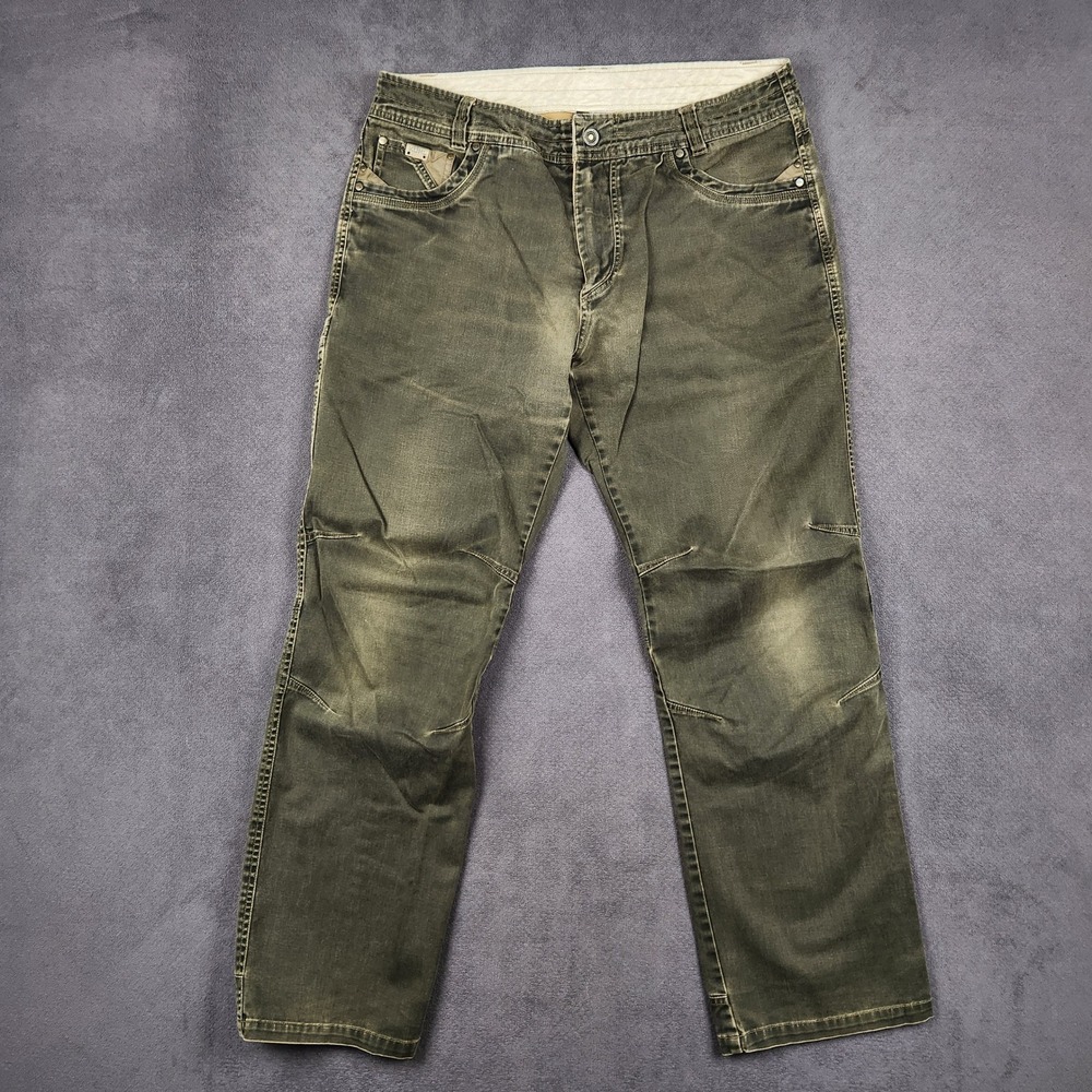 KUHL Easy Rydr Pants Mens 36x32 Brown Black Vintage Patina Articulated Knee Work